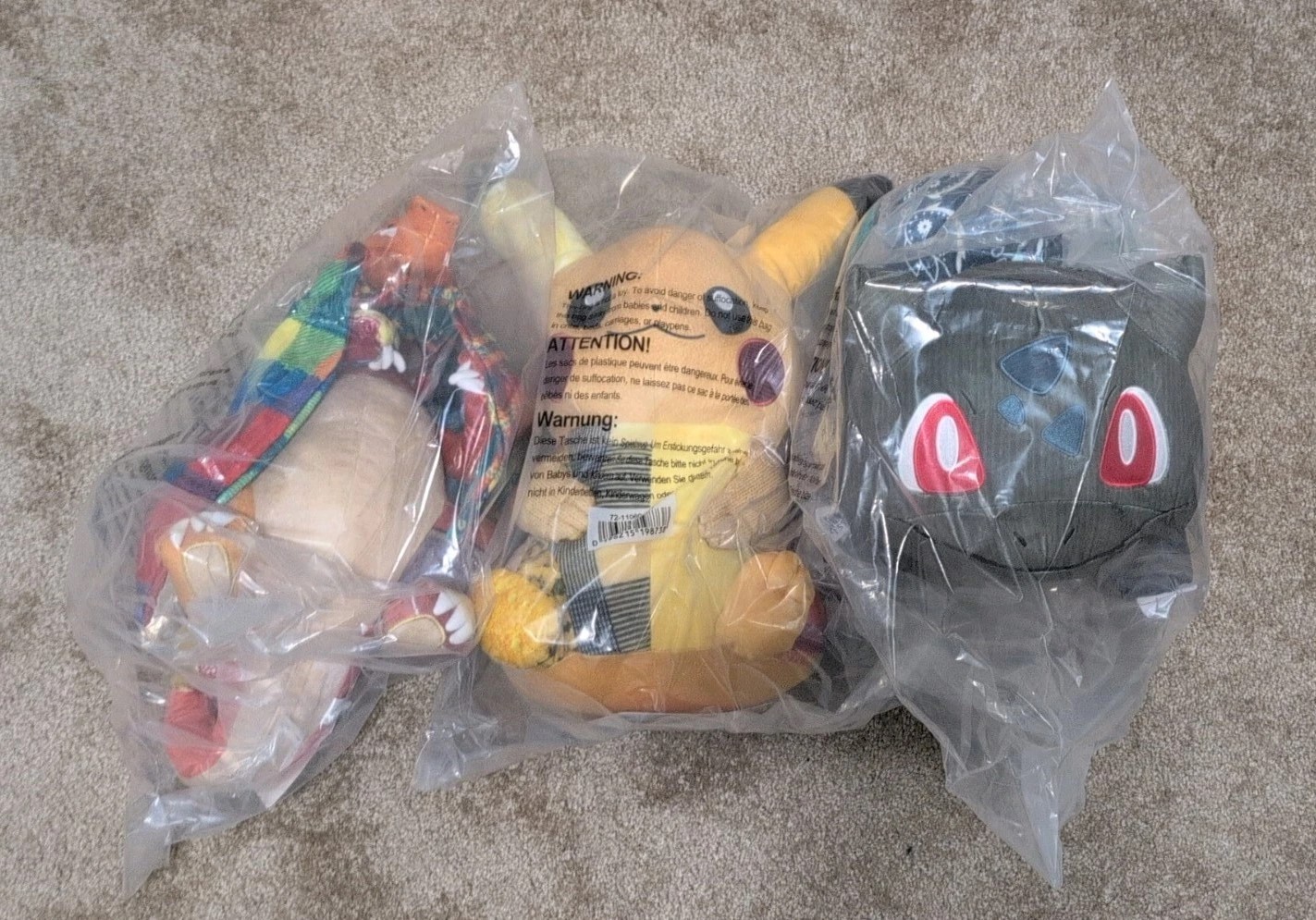 Set of 3 Sean Wotherspoon Pokemon Center Plush Doll Bulbasaur Charizard Pikachu