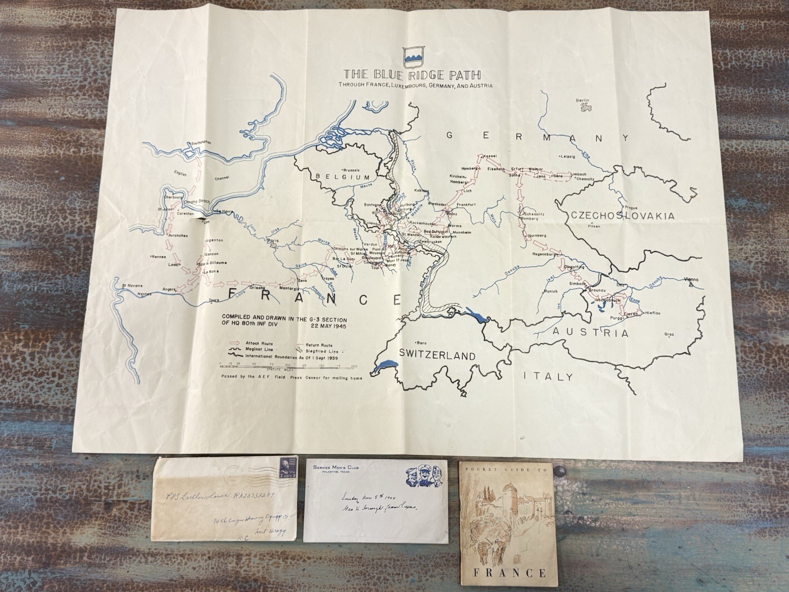 WWII 80th Infantry Division Blue Ridge Path 1945 Map Pocket Guide France