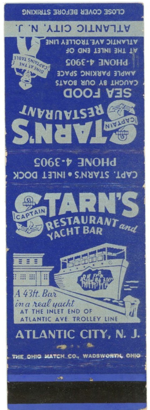 Captain Starn\'s Atlantic City NJ Vintage Matchbook Cover 1940s-50s