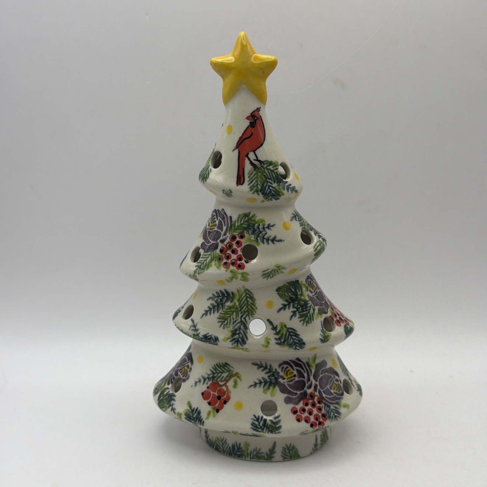 Kalich Xmas Tree Tea Light Candle Holder Polish Pottery Boleslawiec UNIKAT 7”