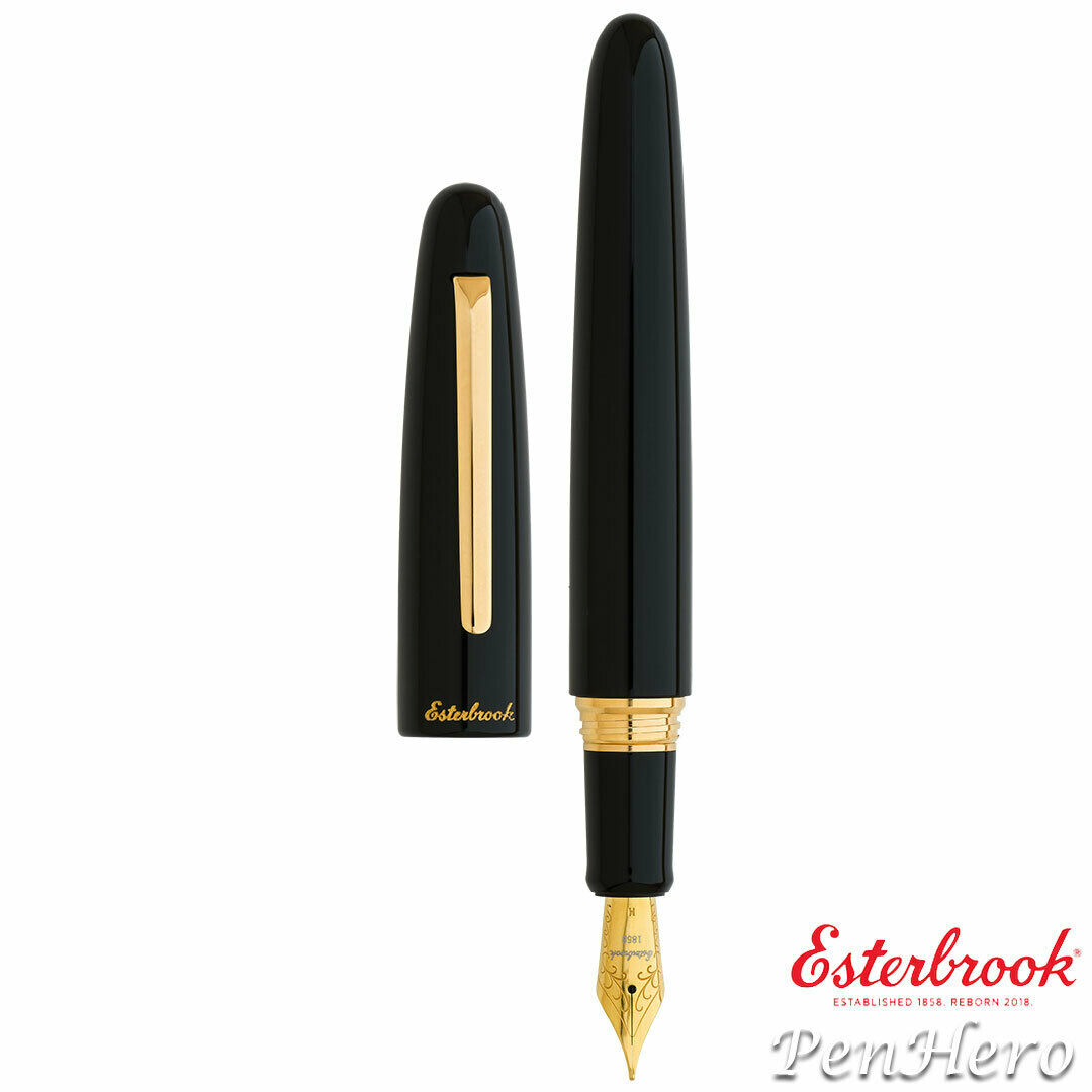 Esterbrook Estie Ebony Black Oversize Gold Plate Trim Fountain Pen Broad E176-B