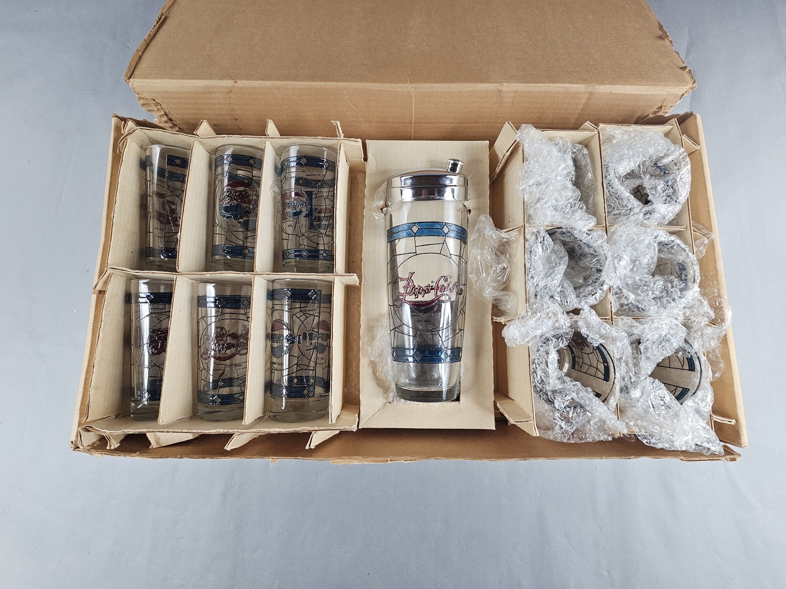 Vintage 1973 Pepsi-Cola 75th Anniversary Commemorative Glass Set Original Box