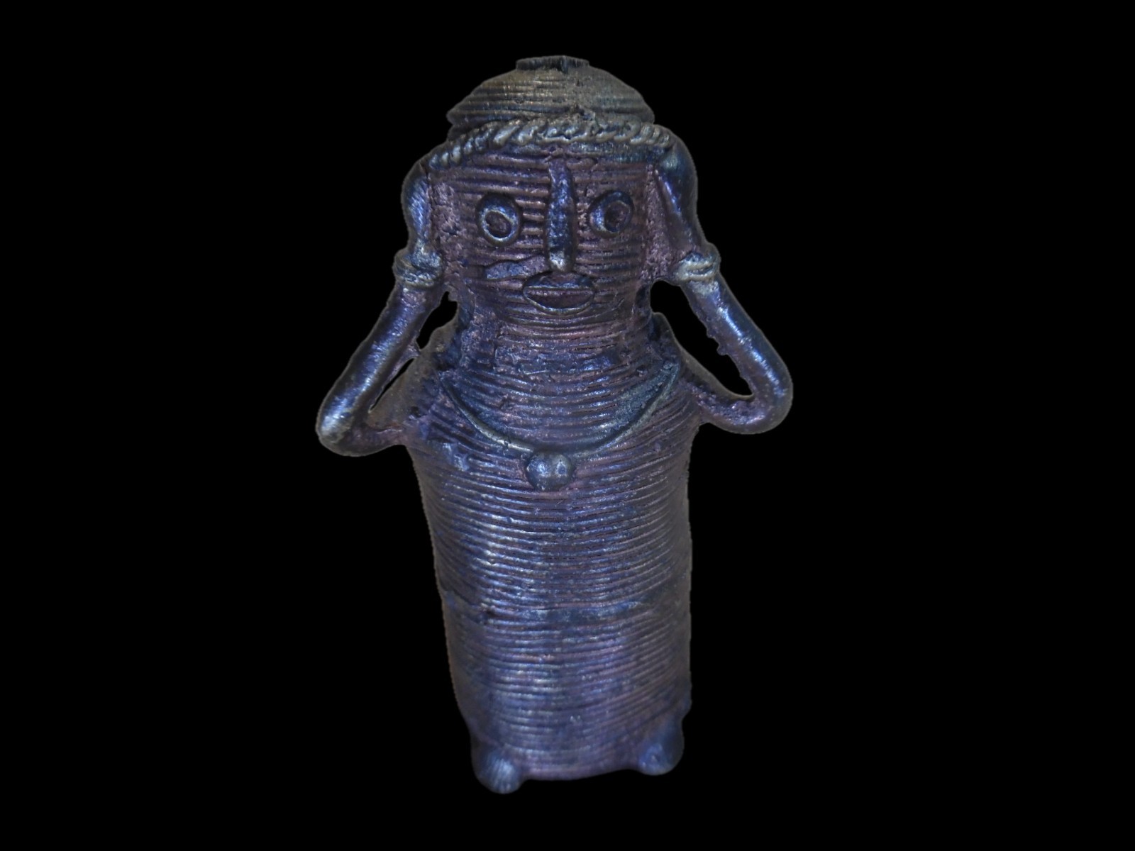 Vintage African Ashanti Lost-Wax Cast Bronze Figurine – Coiled Thread Wire Art