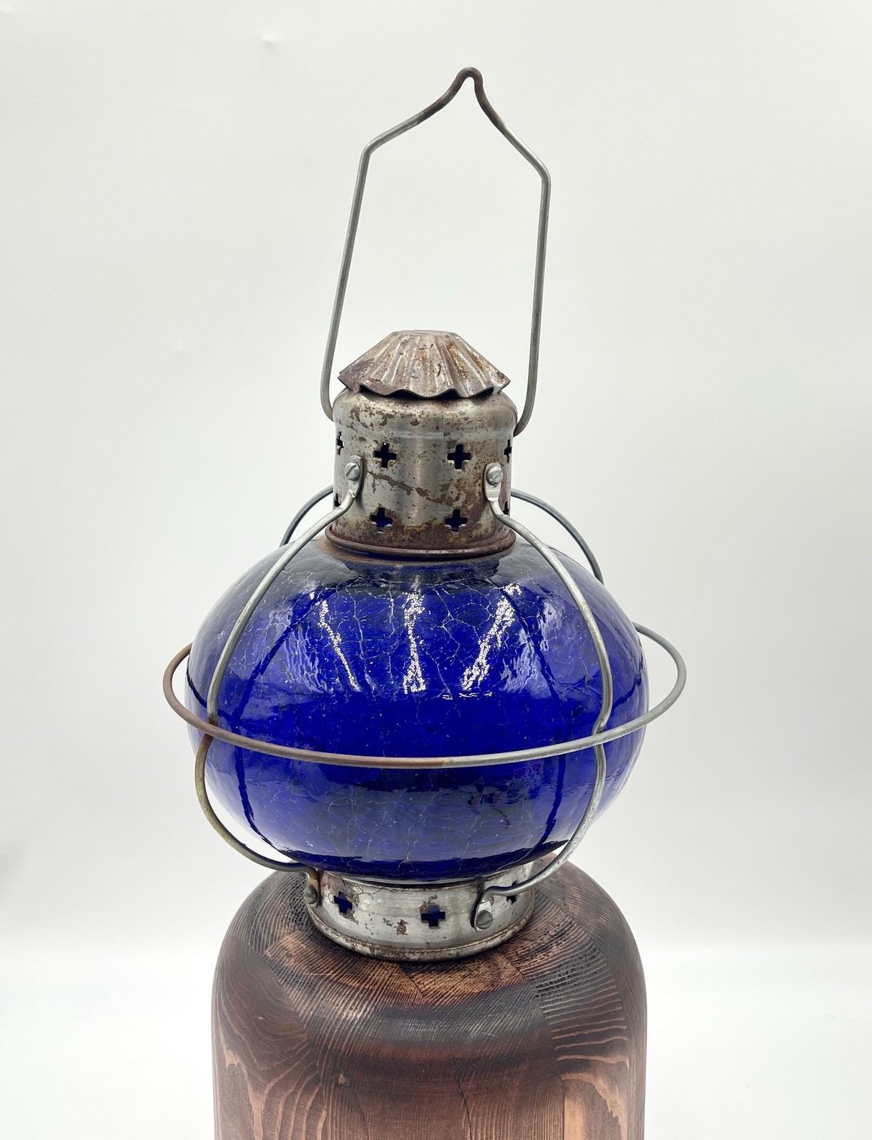 Hosley Blue Glass Onion Shape Lantern