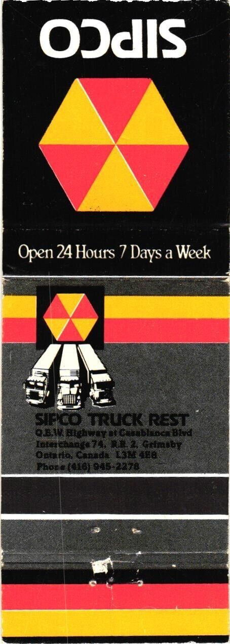 Sipco Truck Rest, Interchange 74, Ontario, Canada Vintage Matchbook Cover