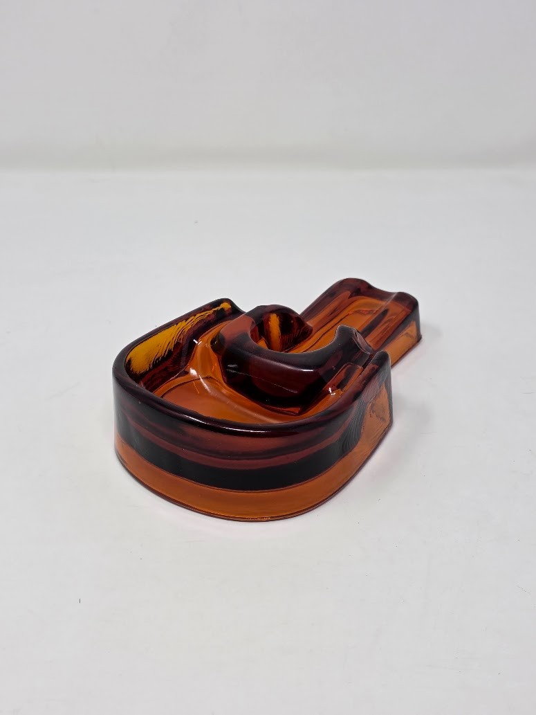 VTG 1920\'s LJ Houze Forbes Glass Pipe/Ash Tray in Amber Tobaccianna