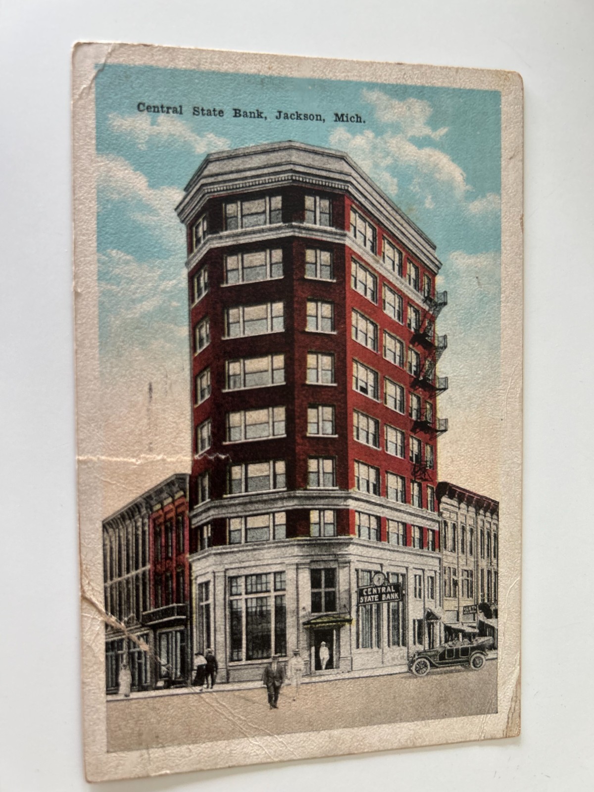 Central State Bank Jackson Michigan Old Car Postcard