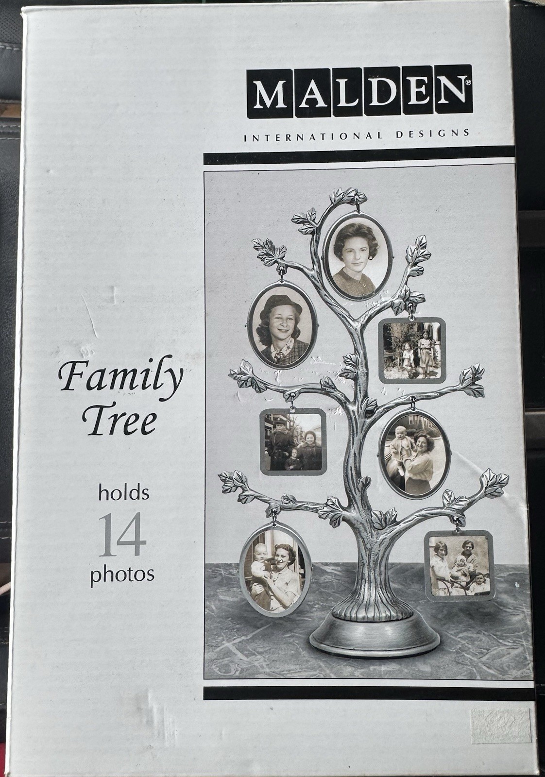 Vintage Family Tree Photo Frame Malden International Design Metal Pewter Silver