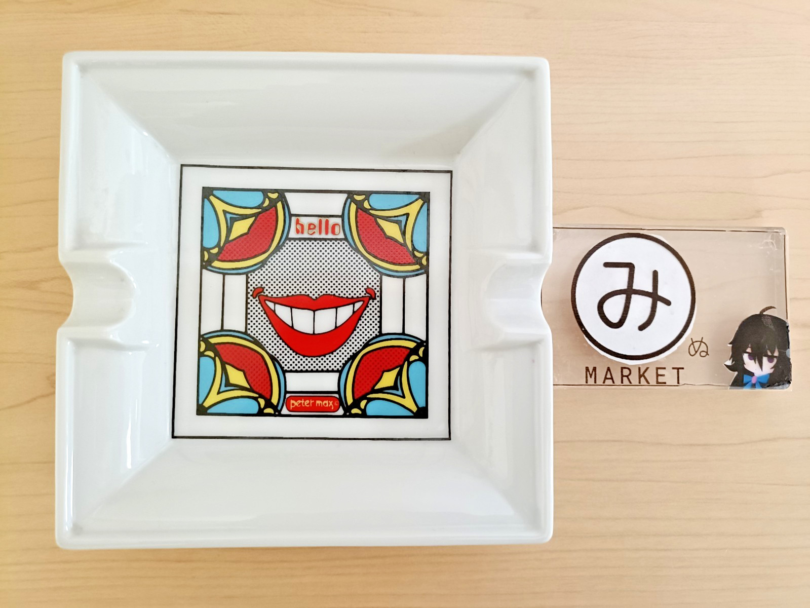 Peter Max Ashtray Lips Design Square Iroquois H5.3x5.3x1in