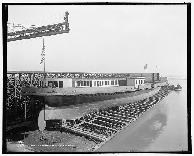 Photo:Wyandotte Michigan Str City of Cleveland Steamboat on Ways c1907