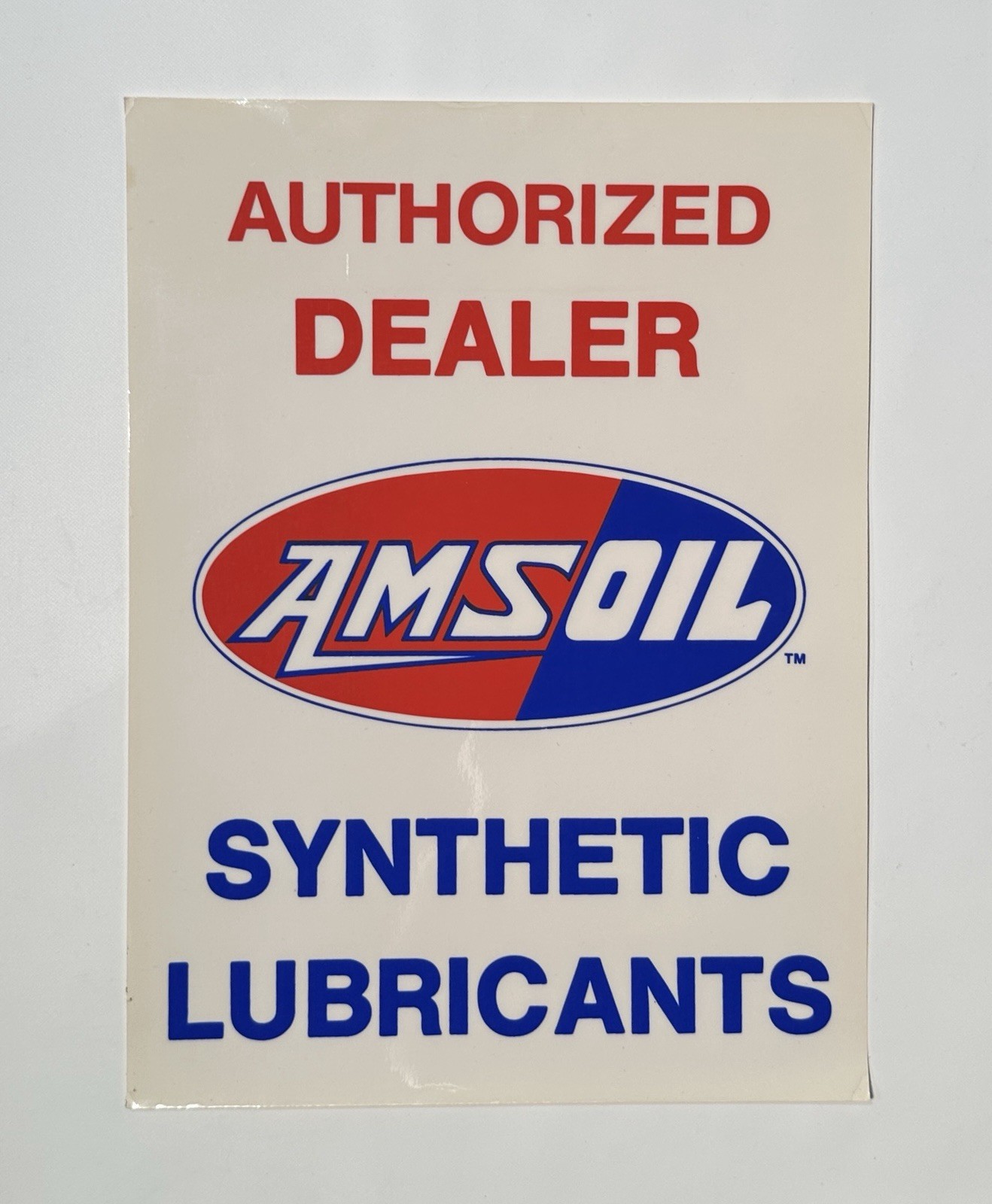 Vintage Amsoil Synthetic Lubricants Authorized Dealer Window Cling Sign 10x13.5”