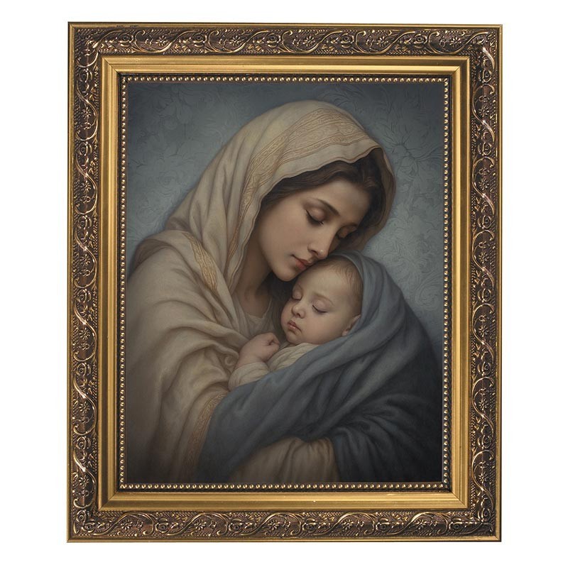 Mother\'s Tender Love Framed Print, Under Glass W/ Gold Finish Frame, 12.5\