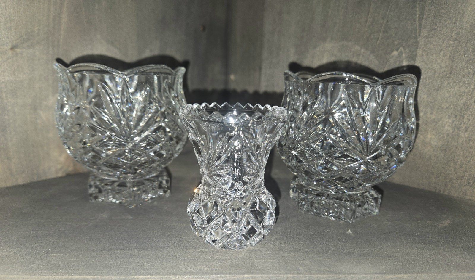 Vtg Crystal Clear Industries Carolyn 24% Lead  Votive Holders Toothpick  USA