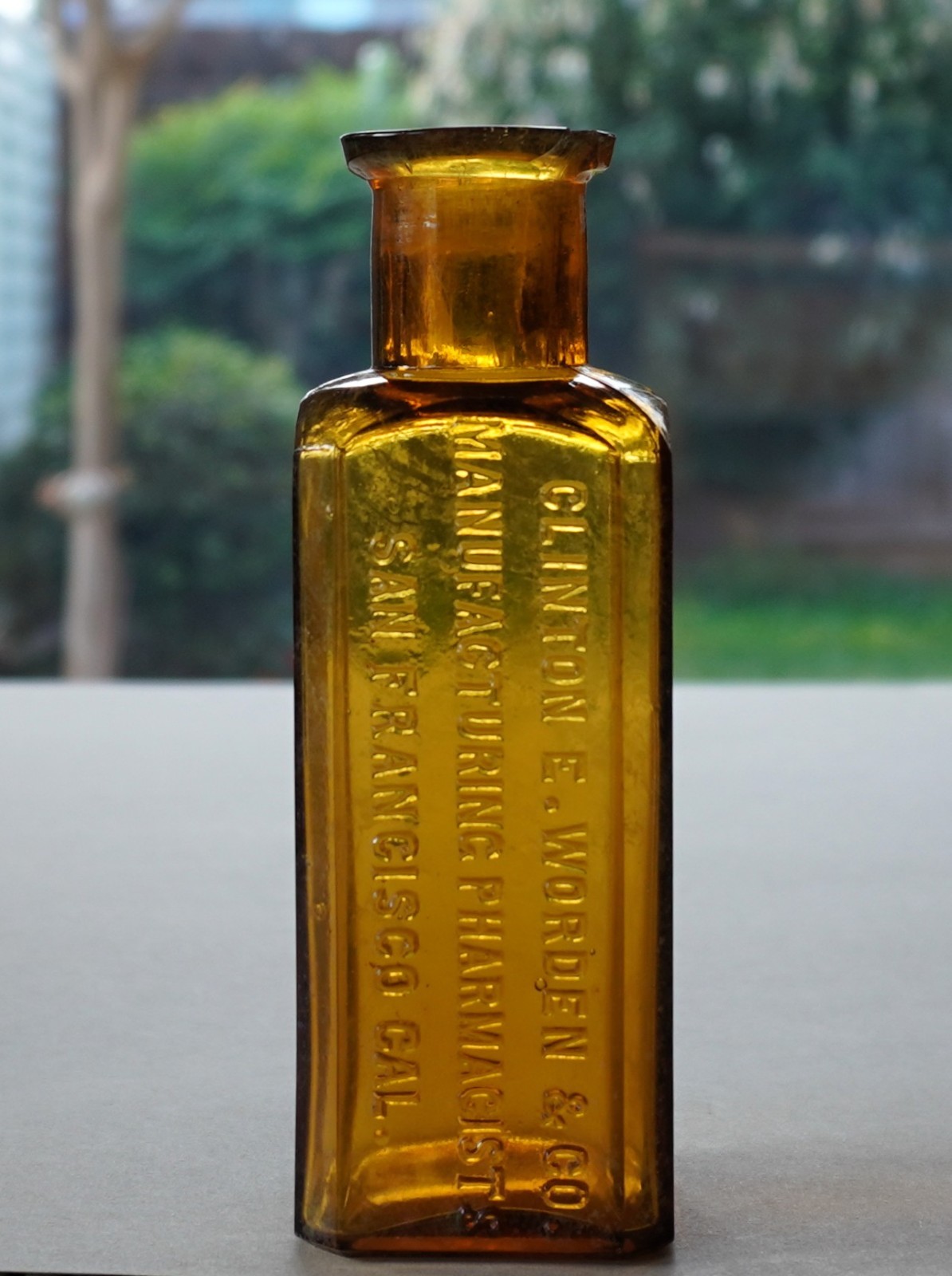 Vintage CLINTON E WORDEN & Co SF CA Embossed Amber Glass Pharmacy Bottle - As Is