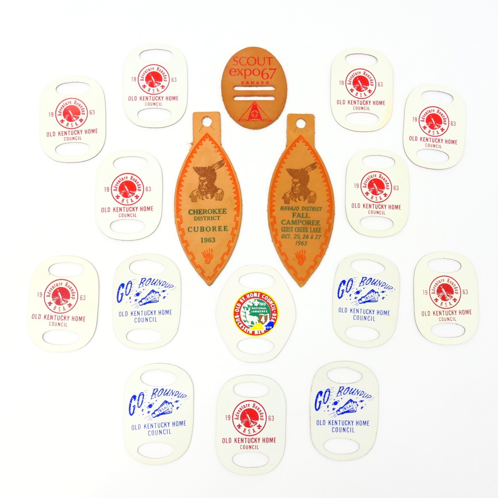 BSA Vintage Leather Neckerchief Slides, Boy Scouts of America, 1960s Kentucky