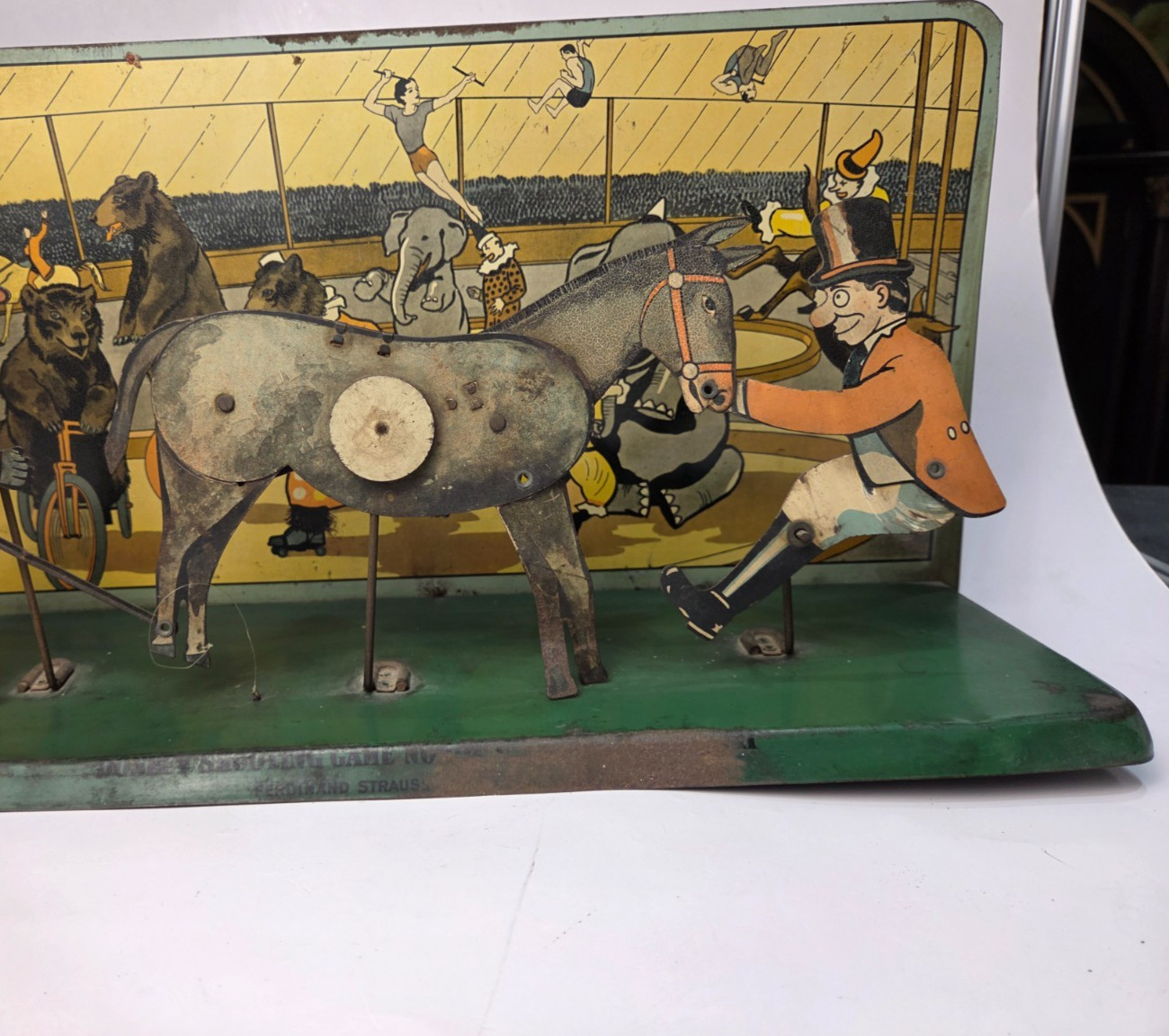 RARE Ferdinand Strauss Toys American Made Tin litho Donkey Shooting Game 1920’s