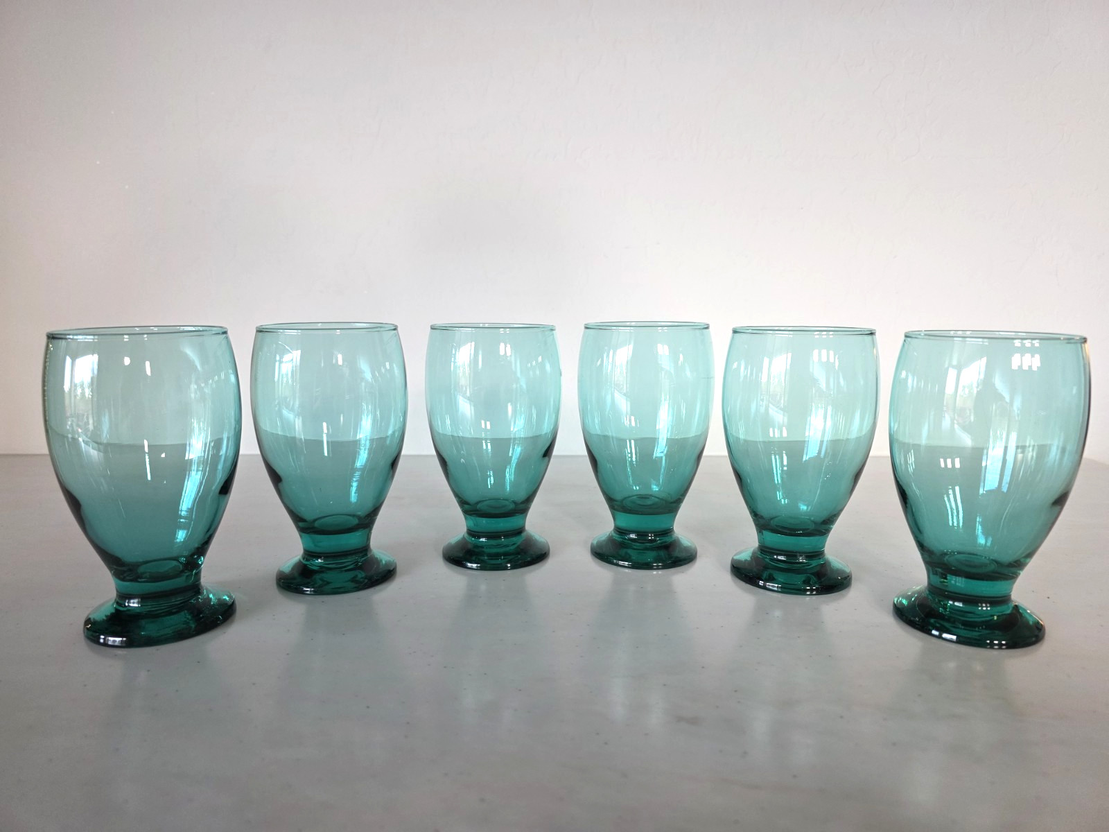 VTG Cristar Lexington Footed Tumbler Aqua Turqoiuse  Circa 1970\'s- 80\'s Set Of 6