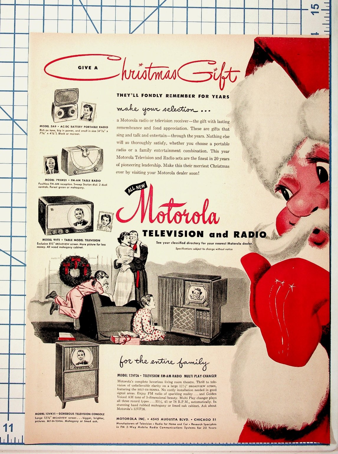 Vintage 1940s Motorola Christmas TV Radio Ad Santa Claus Ephemera