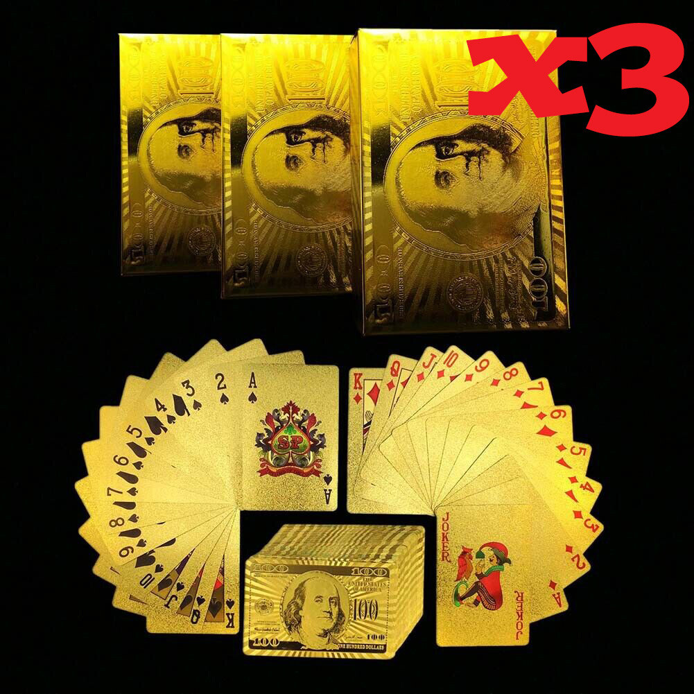 3 Decks Luxury 24K Gold Foil Poker Playing Cards Waterproof Plastic Set Gift 3 Decks Luxury 24K Gold Foil Poker Playing Cards Waterproof Plastic Set Gift