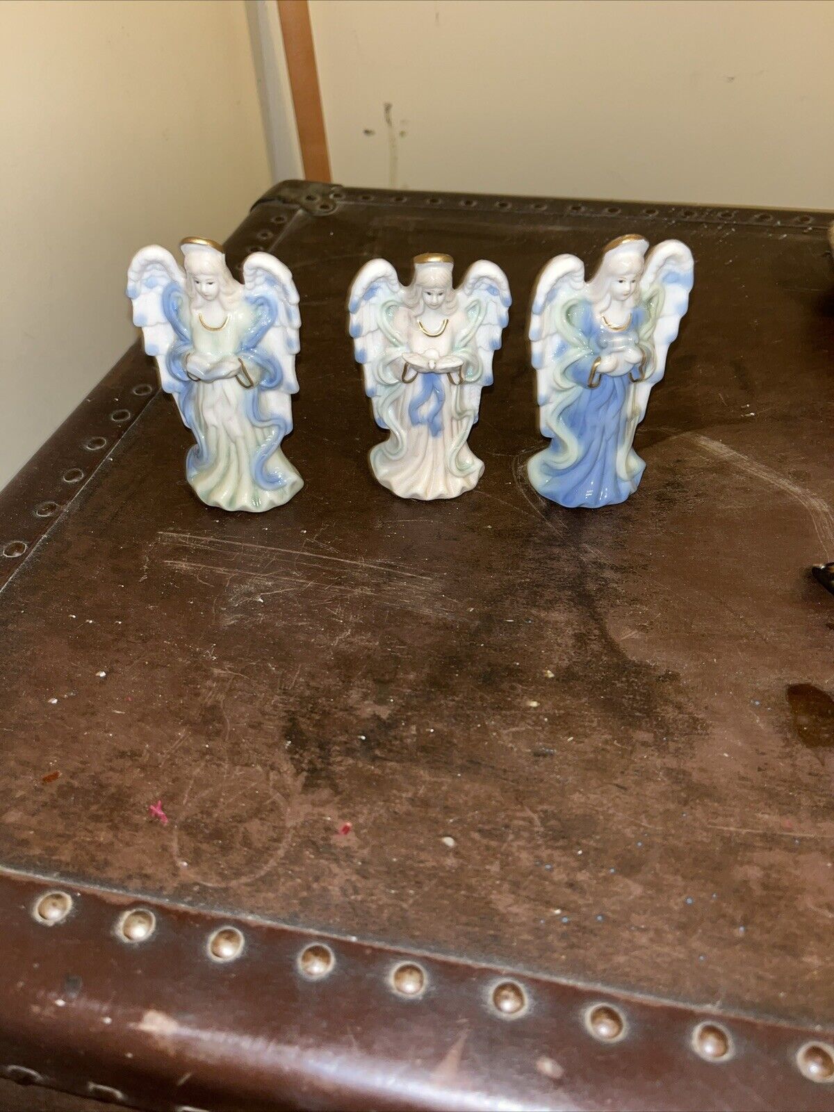 Set Of 3 Blue And White Porcelain Angels, China