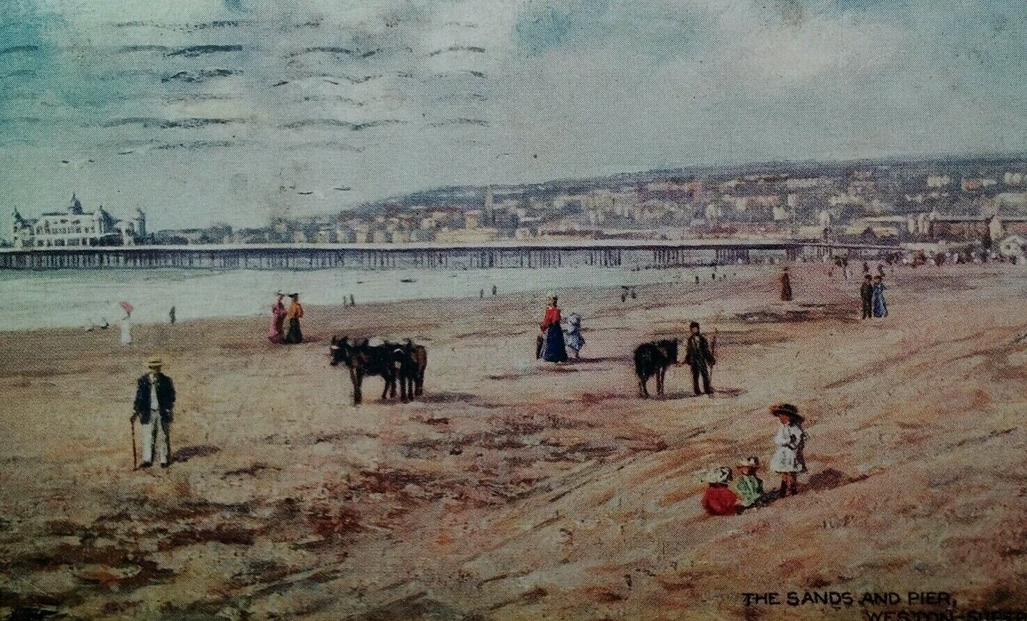 Weston Super Mare UK Antique Postcard 1907 Rare Beach Pier Horse Stamp NYC 