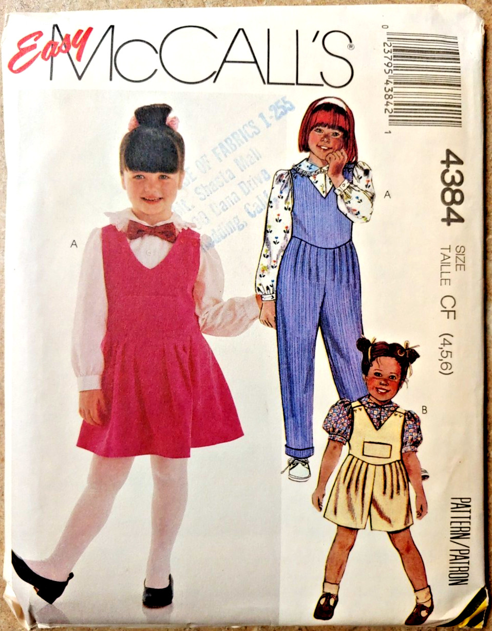 McCalls 4384 Children Girls Blouse Jumper & Overalls Sz. 4 5 6 Easy (Year 1986)