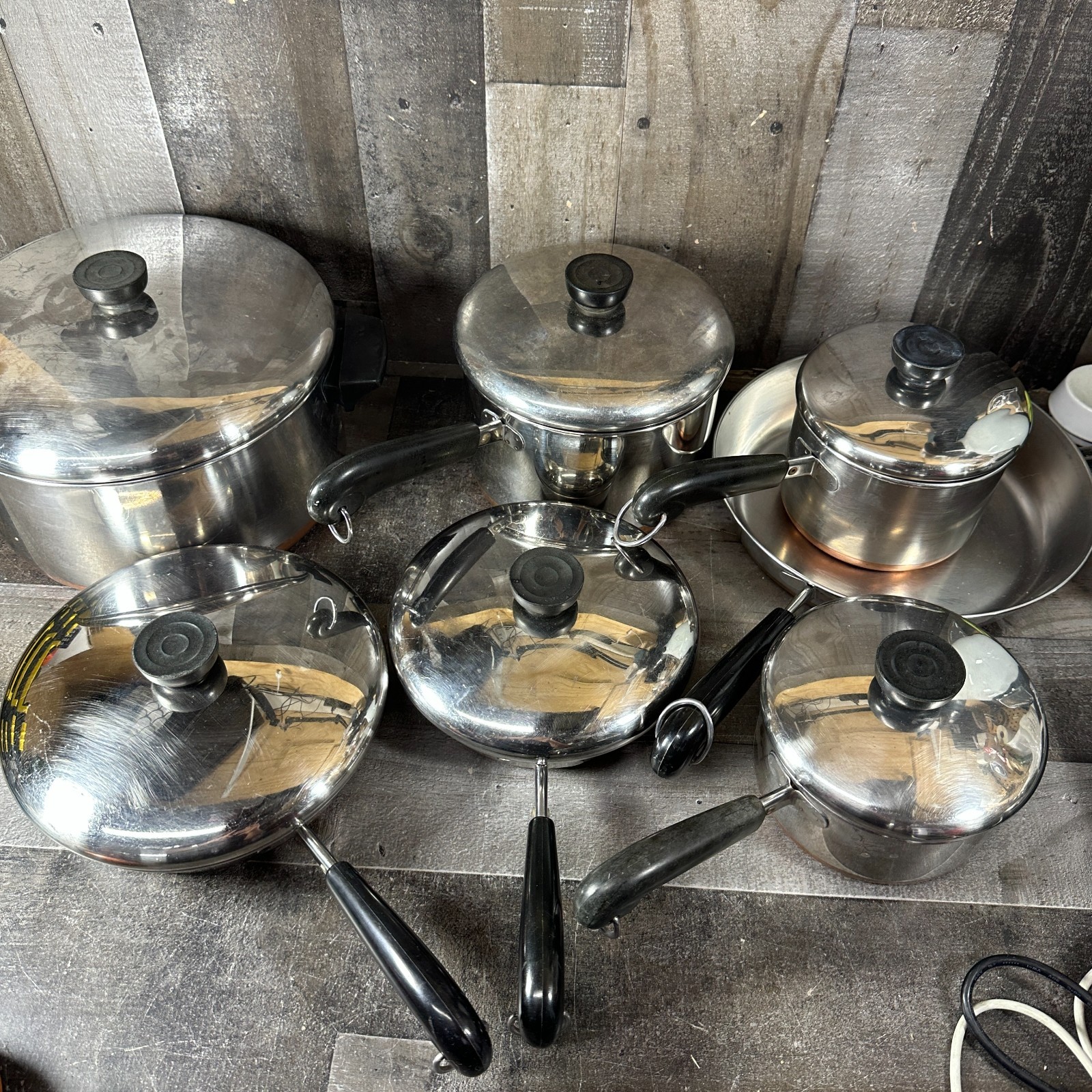 13 Pc VTG Revere Ware Copper Bottom Cookware Set 1801 USA Pots Pans Lids