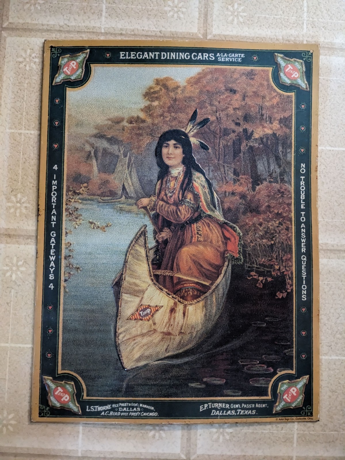 Vintage Texas And Pacific Railway Advertising Metal/Tin Sign