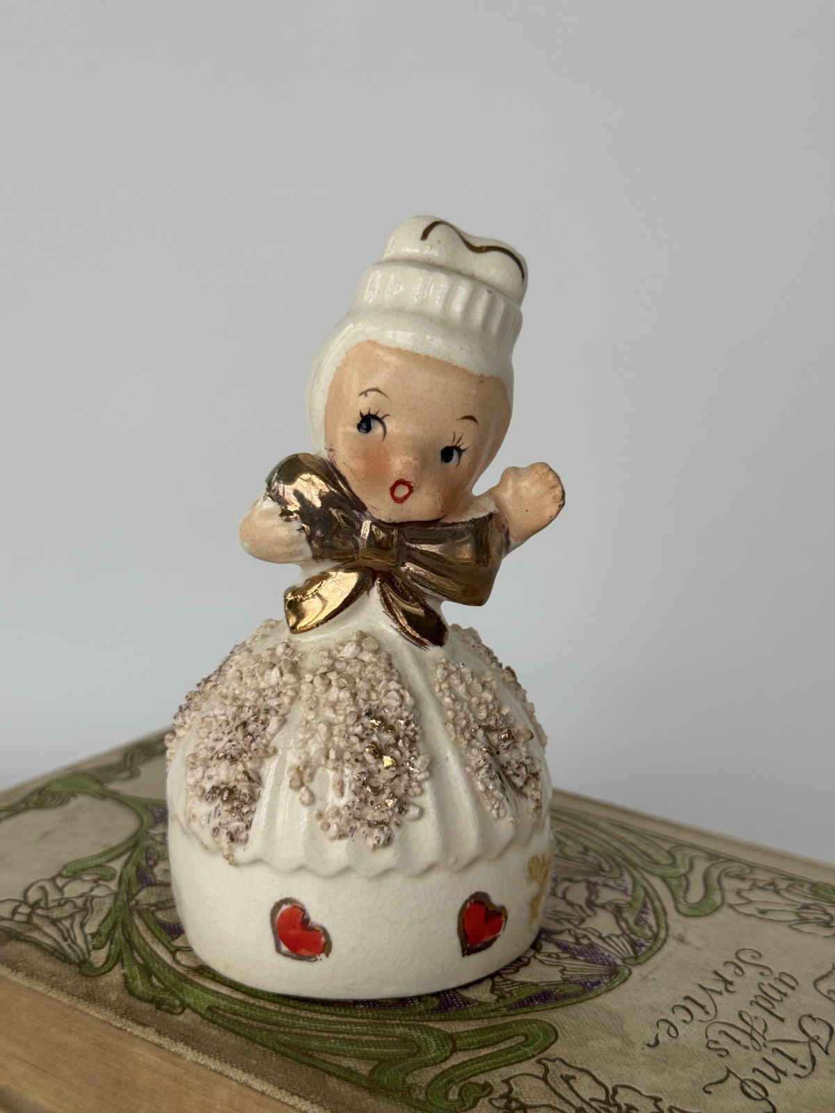 Vintage 1950s LEFTON Japan Ceramic VALENTINE\'S DAY GIRL Porcelain BELL RARE