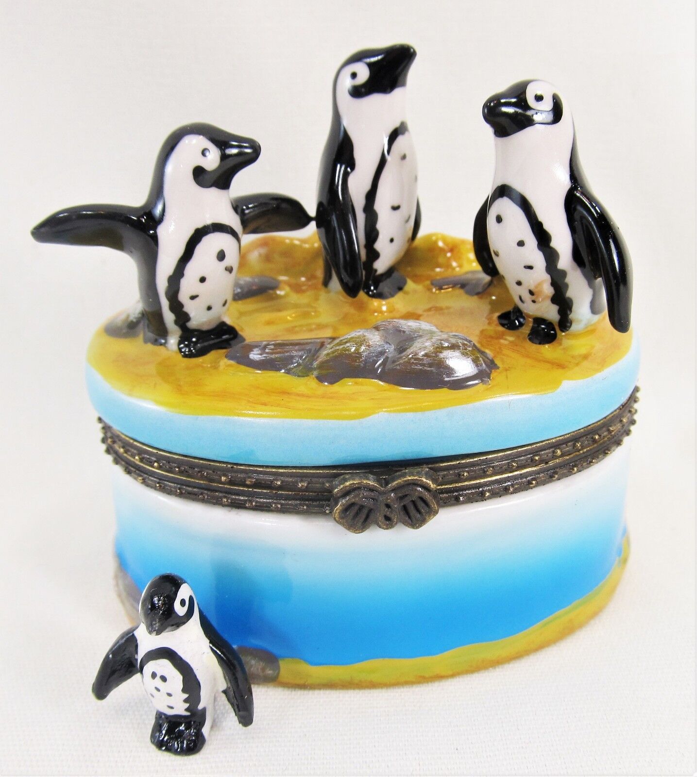  African Penguins in the Surf Ceramic Trinket Box sea life decor