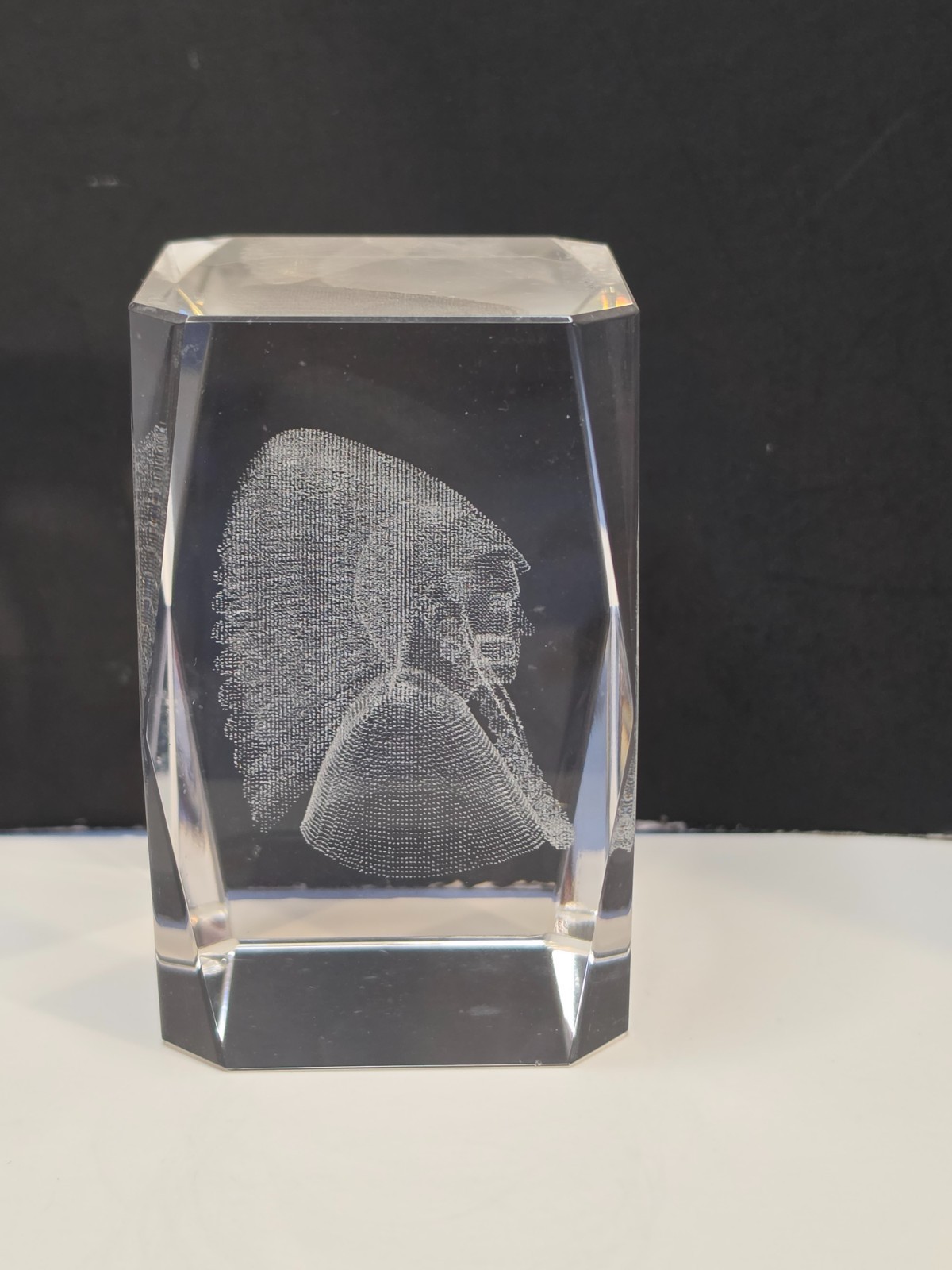Native American Chief 3D Laser Etched Crystal Glass Paperweight Block 3.25