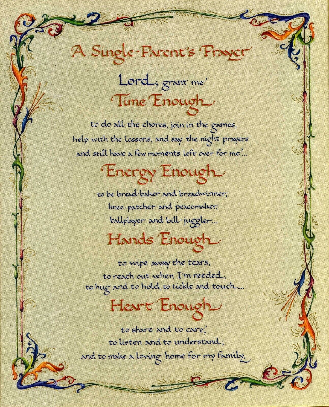 Catholic print picture -  SINGLE PARENTS PRAYER  -   8\