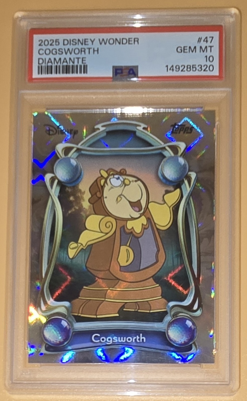 Cogsworth PSA 10 Low Pop 1 Diamante Parallel 2025 Topps Disney Wonder Gem Mint