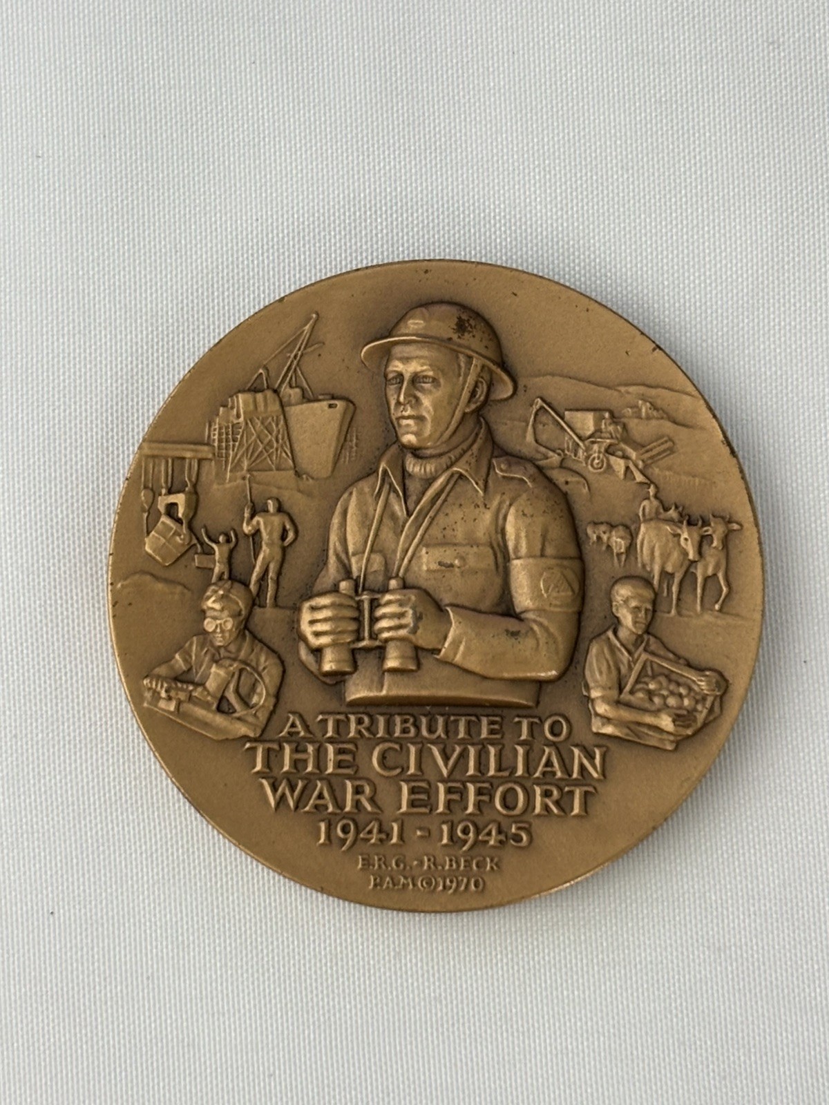 WWII 1941-1945 Civilian War Effort Bronze Medal Medallion w/ Booklet Edward Grov
