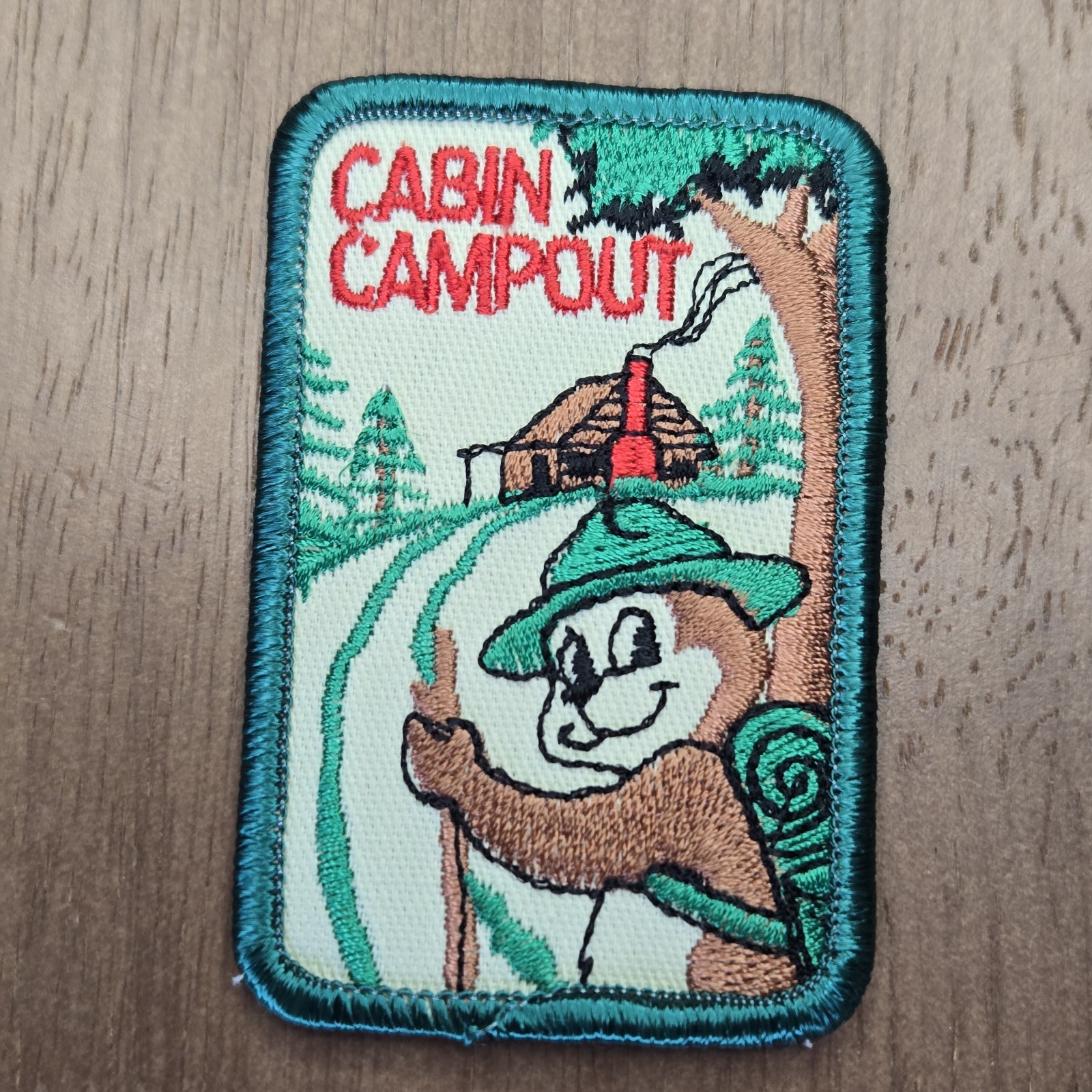 Vintage Girl Scouts CABIN CAMPOUT Teddy Bear Camping Activity Badge Patch 1990s
