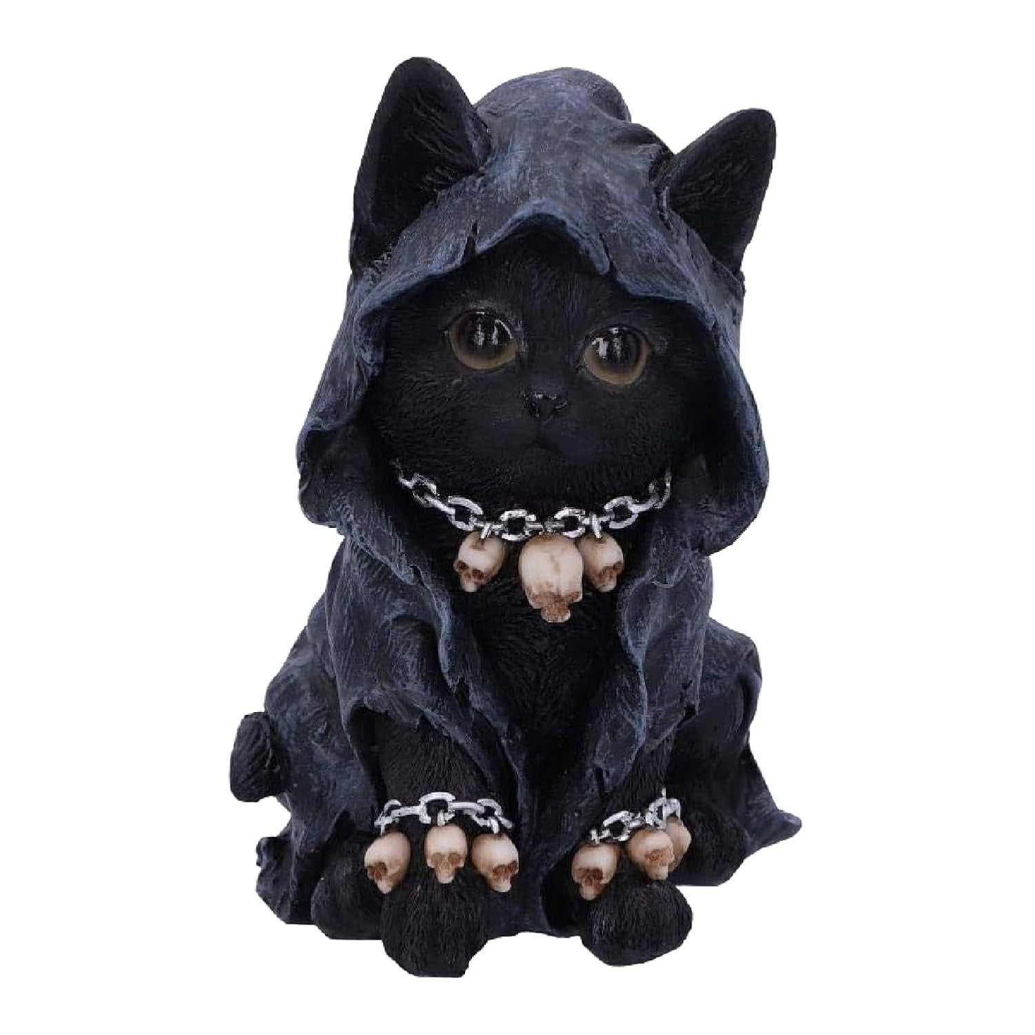 Hand Painted Gothic Black Cat Figurine with Olive Eyes Grim Reaper Collectible