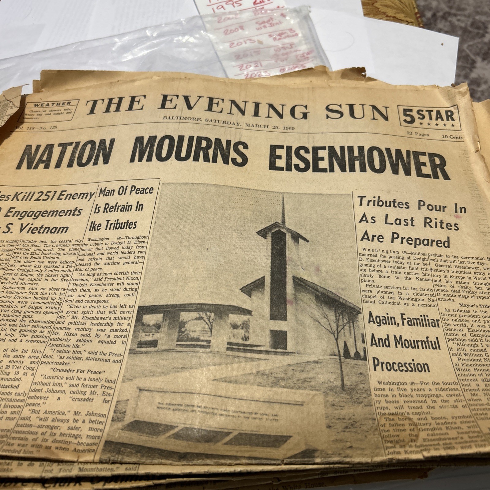 1969 MARCH 29 and more THE BALTIMORE SUN - DWIGHT D. EISENHOWER DIED See below..
