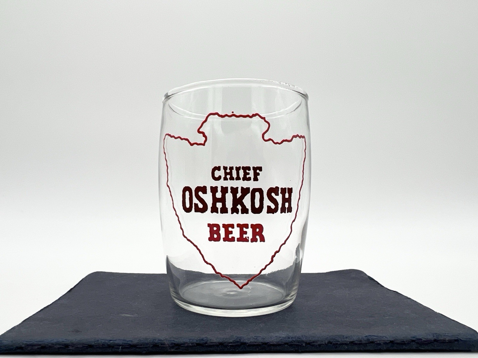 Vintage Chief Oshkosh Beer Glass Arrowhead Logo Wisconsin Brewery