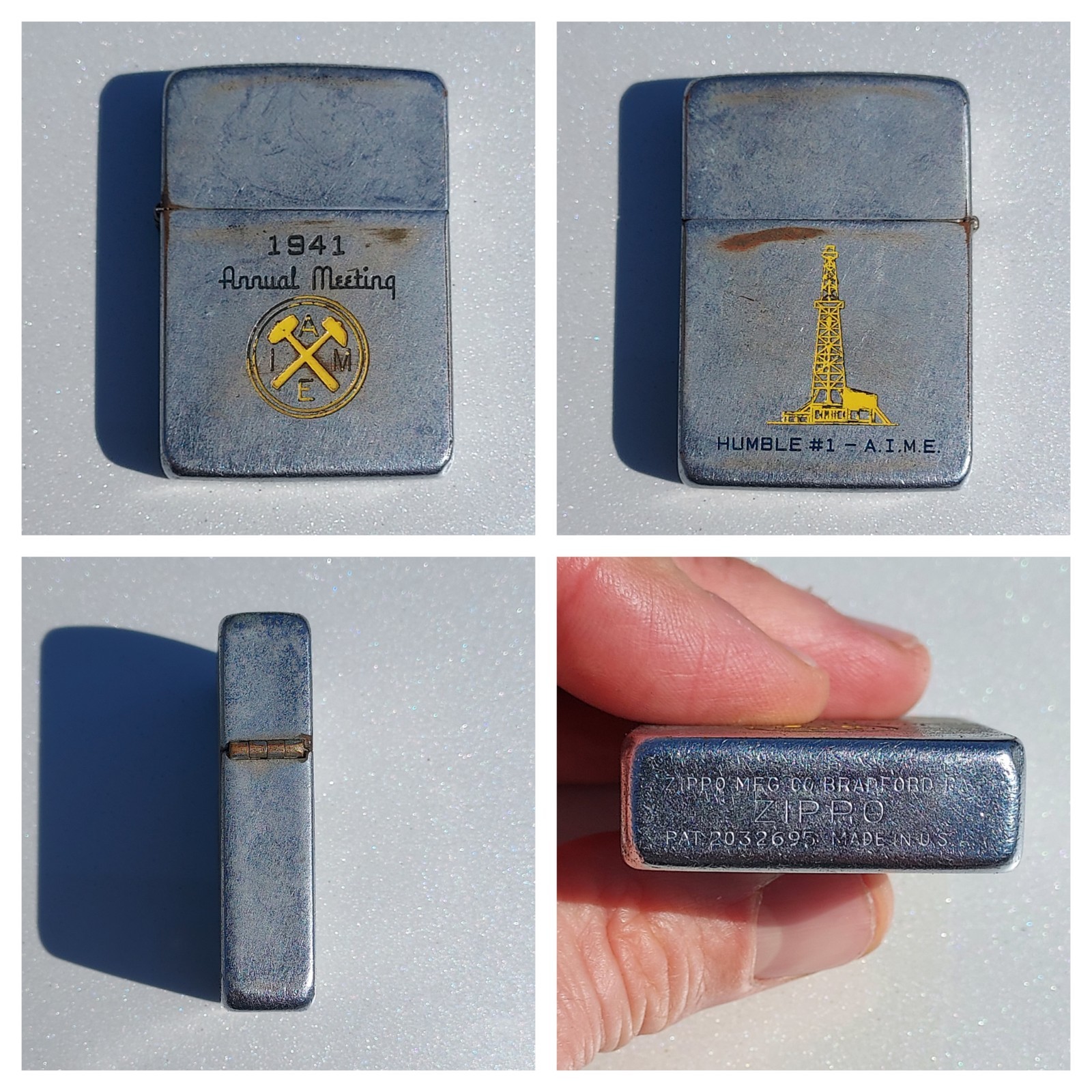 Vtg RARE 1941 ZIPPO Lighter AIME American Mining Petrol Eng 4 Barrel 14 Hole