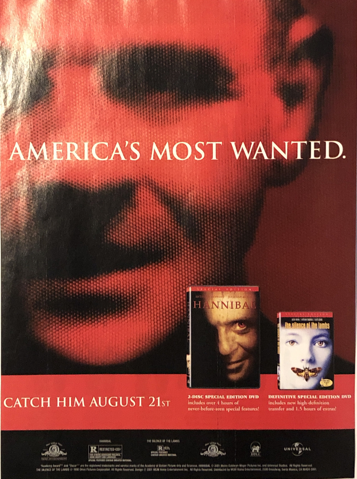 2001 Hannibal DVD Release Promo PRINT AD Anthony Hopkins VTG 2000s Most Wanted 2001 Hannibal DVD Release Promo PRINT AD Anthony Hopkins VTG 2000s Most Wanted