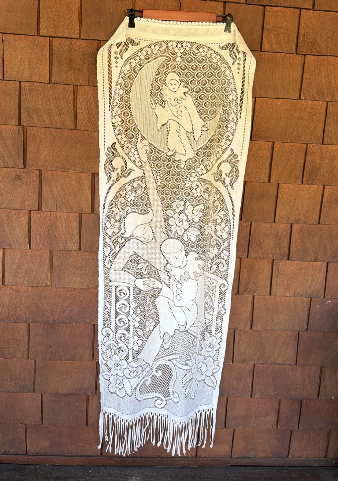 VTG Rare French Pierrot, Lace Wall Curtain of classic Pantomime characters L@@K VTG Rare French Pierrot, Lace Wall Curtain of classic Pantomime characters L@@K