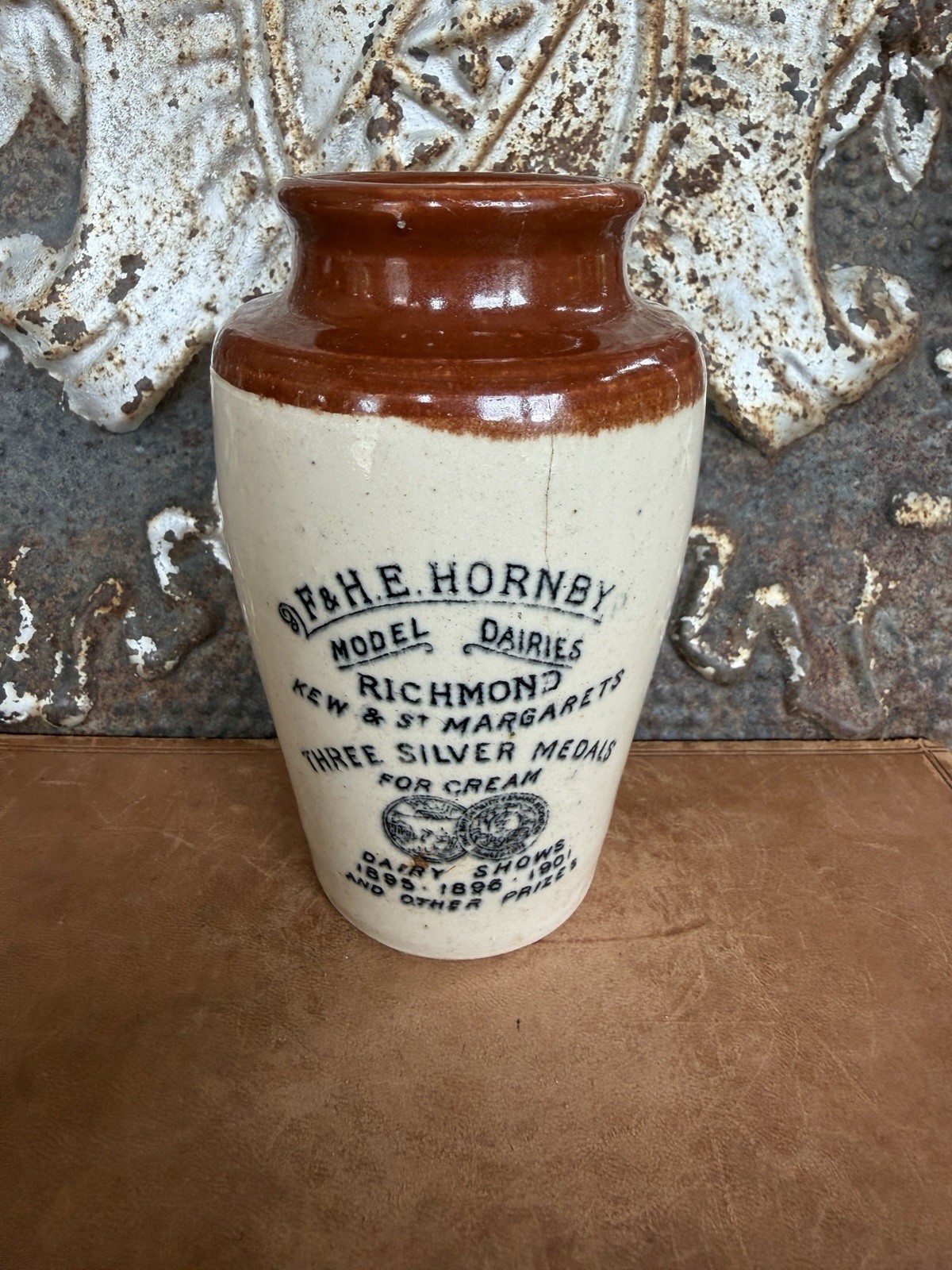 Rare Large Antique Two-Tone Hornby Model Dairies for Cream, Richmond c. 1905