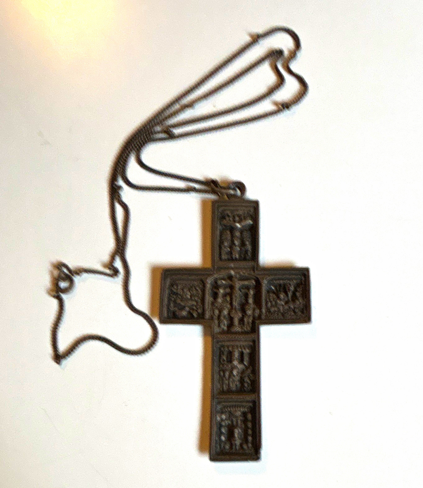 Antique Fratelli Coppini Christian 800 Silver Italy Cross Pendant Necklace 