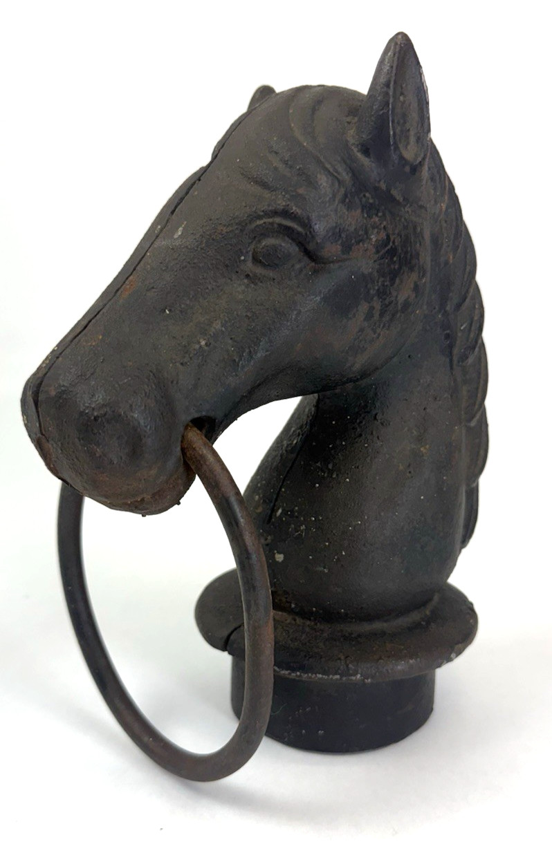 Antique Cast Iron Horse Head Hitching Post Top w/ Hitch Ring