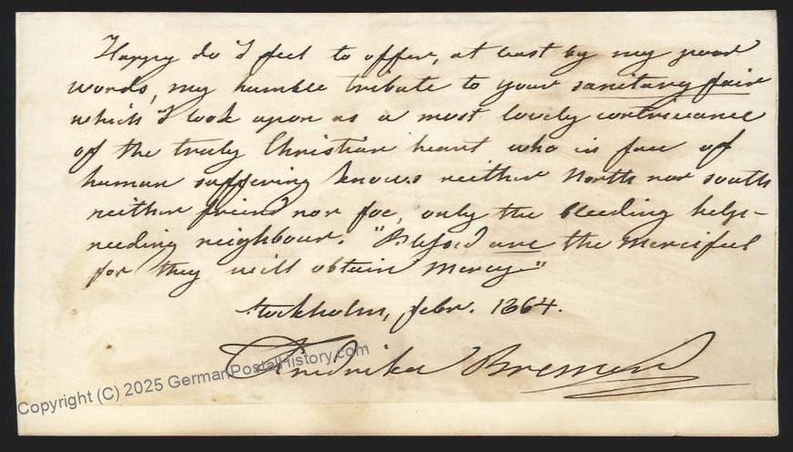 Fredrika Bremer 1864 Autograph Letter ALS Swedish Jane Austen Stockholm 105992