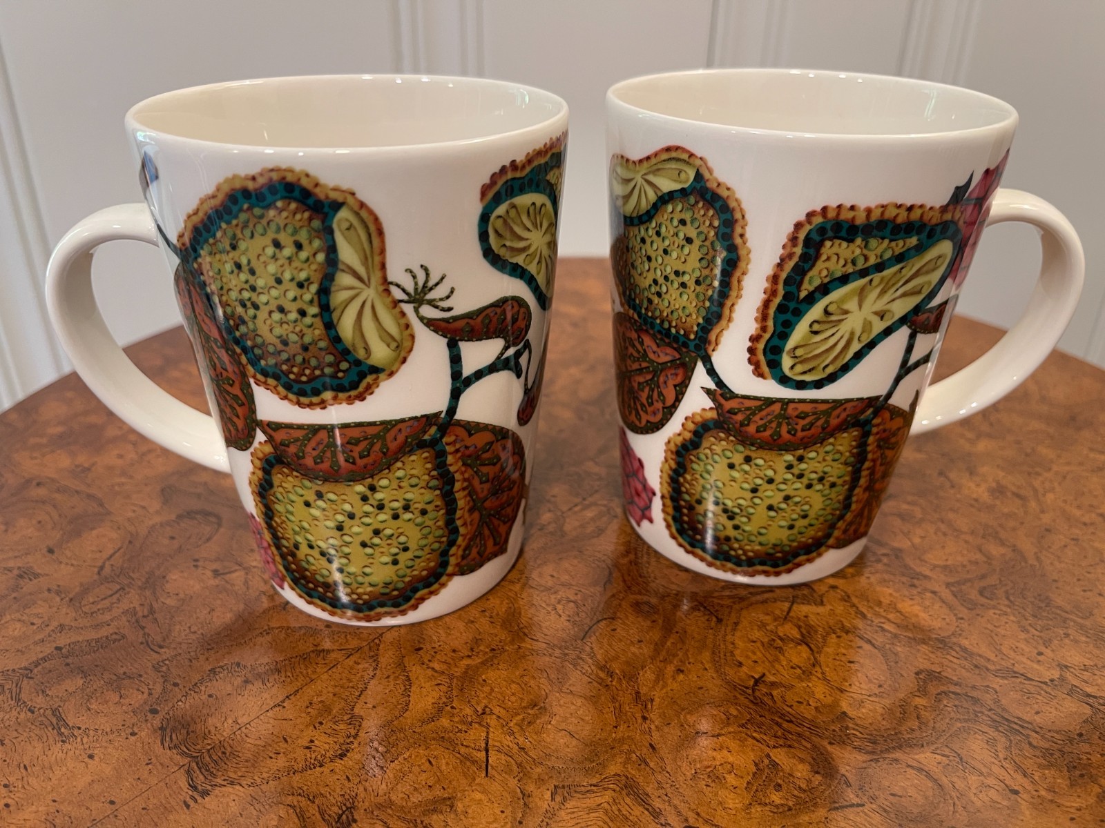 Pair of Iittala, Finland Taika Soto durable porcelain mugs, designed by H Orvola
