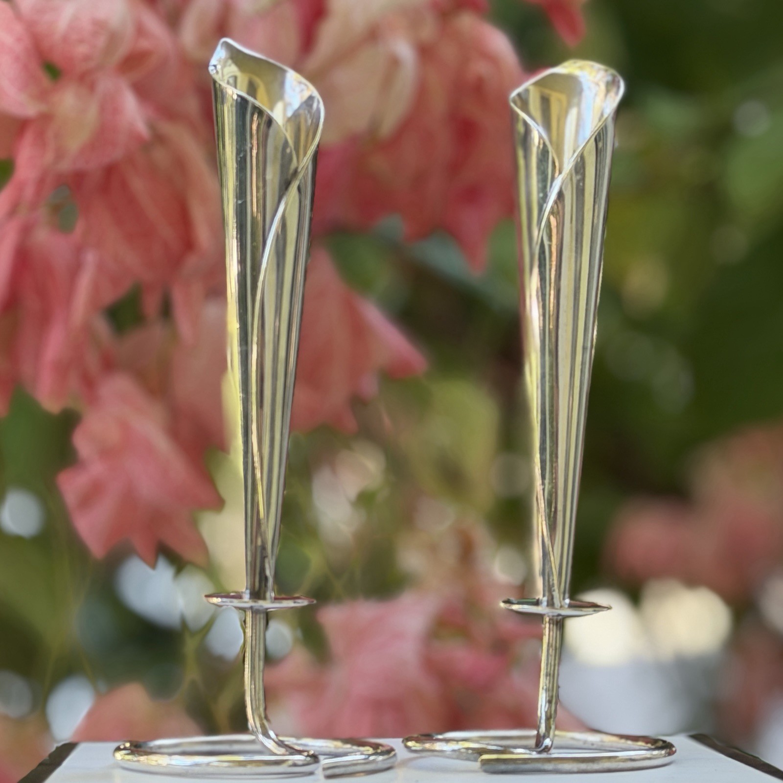 Hans Jensen Calla Lily Danish Candleholders Denmark Silverplate Dolphin Mark