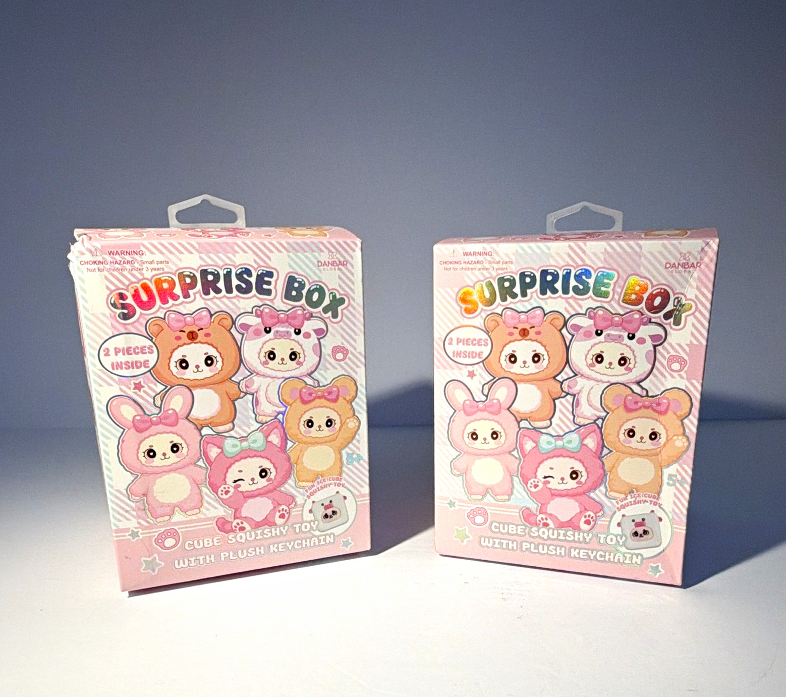DANBAR Animals Surprise Blind Pack Squishy Cube w/ Plush Keychain 2 Pack