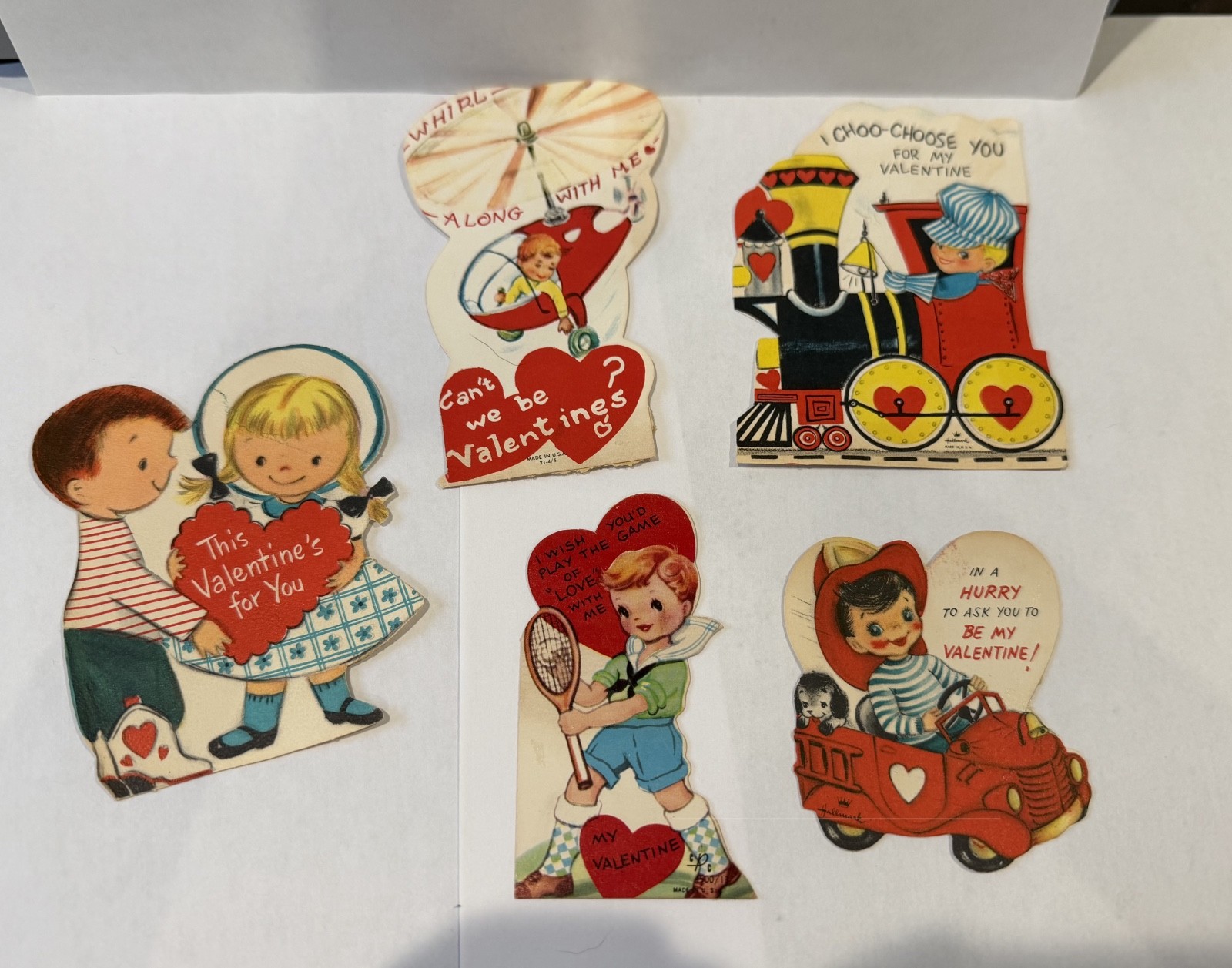 vintage die-cut valentines card 1950s, 60s - 5 cards