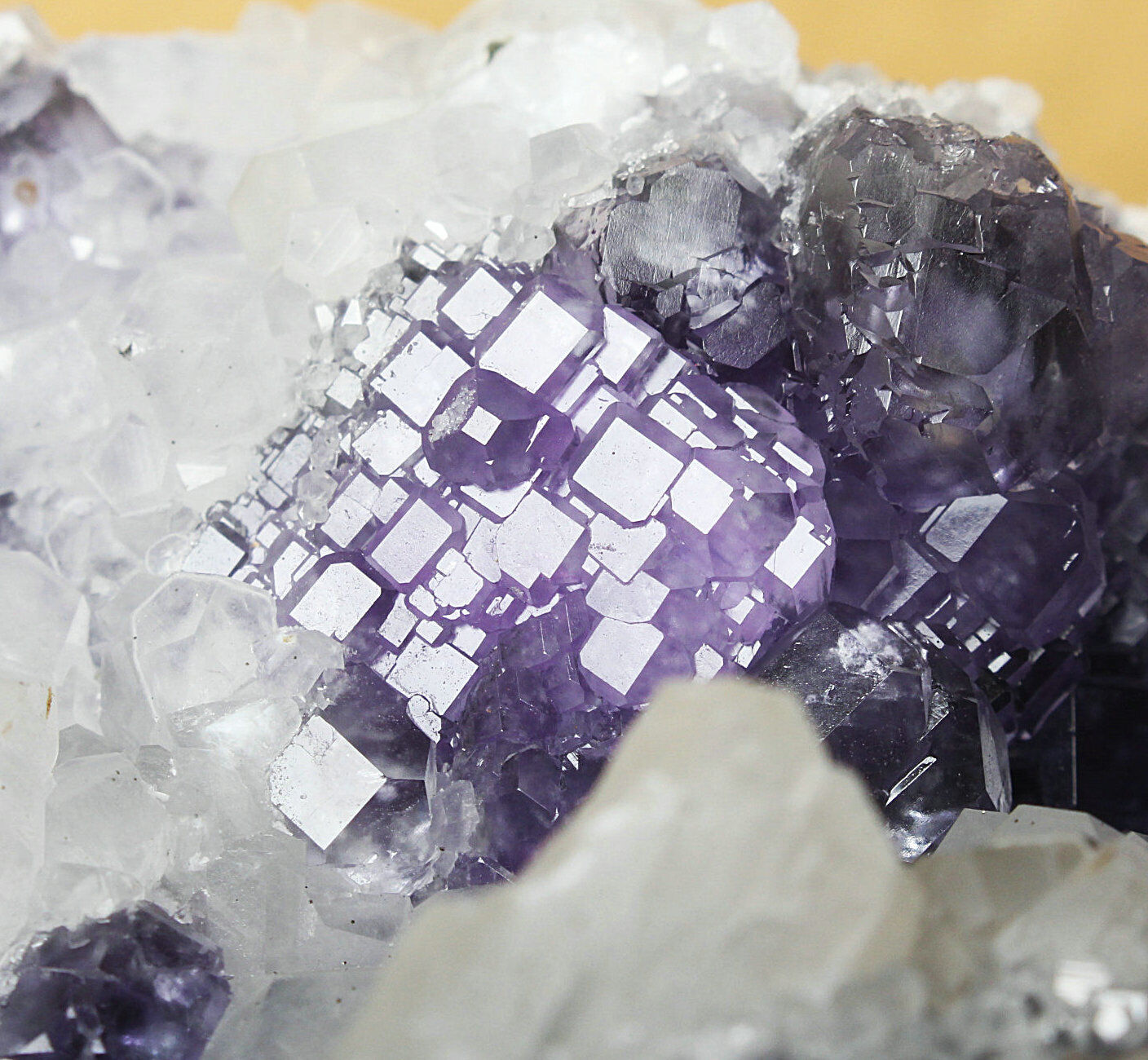Museum Quality-Extreme transparent Trapezoidal Purple Phantom Fluorite & Calcite